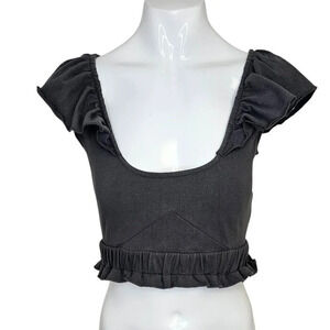 Anthropologie Cross  Back Ballet Crop Top Flutter Sleeve Carbon Size XS